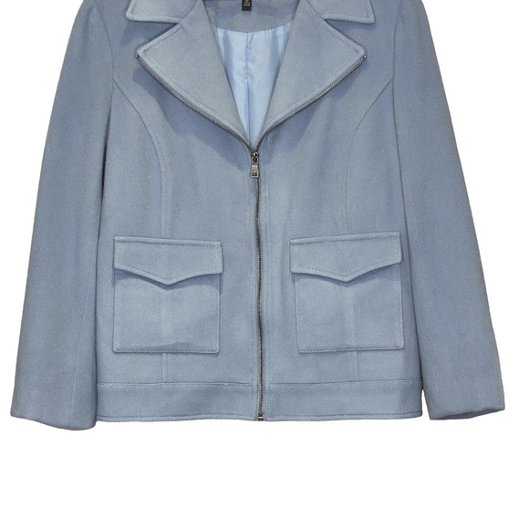CONRAD C COLLECTION Powder Blue Wool Cashmere Zip Up Quiet Luxury Jacket 12 EUC - Picture 5 of 13